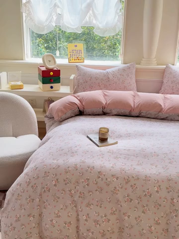 91家纺网 家纺一手货源 找家纺 （总）蓝淋家纺 2025新款亲肤舒适皱皱棉印花四件套