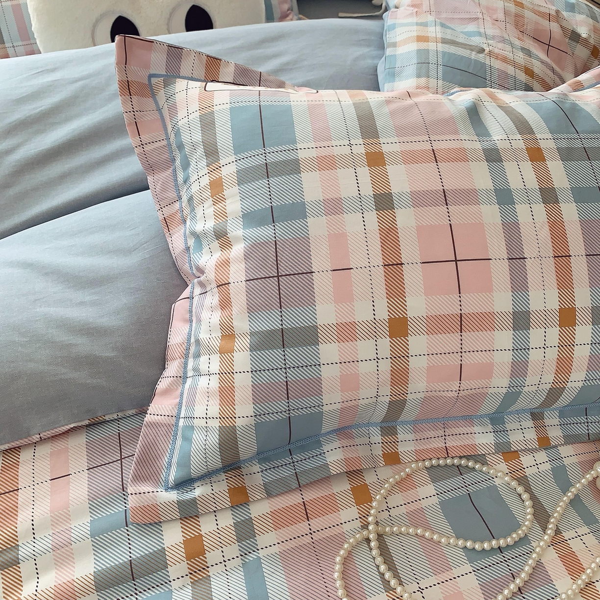 91家纺网 家纺一手货源 找家纺 莱豫家纺 2025新款亲肤舒适小清新印花纯棉四件套 休闲格