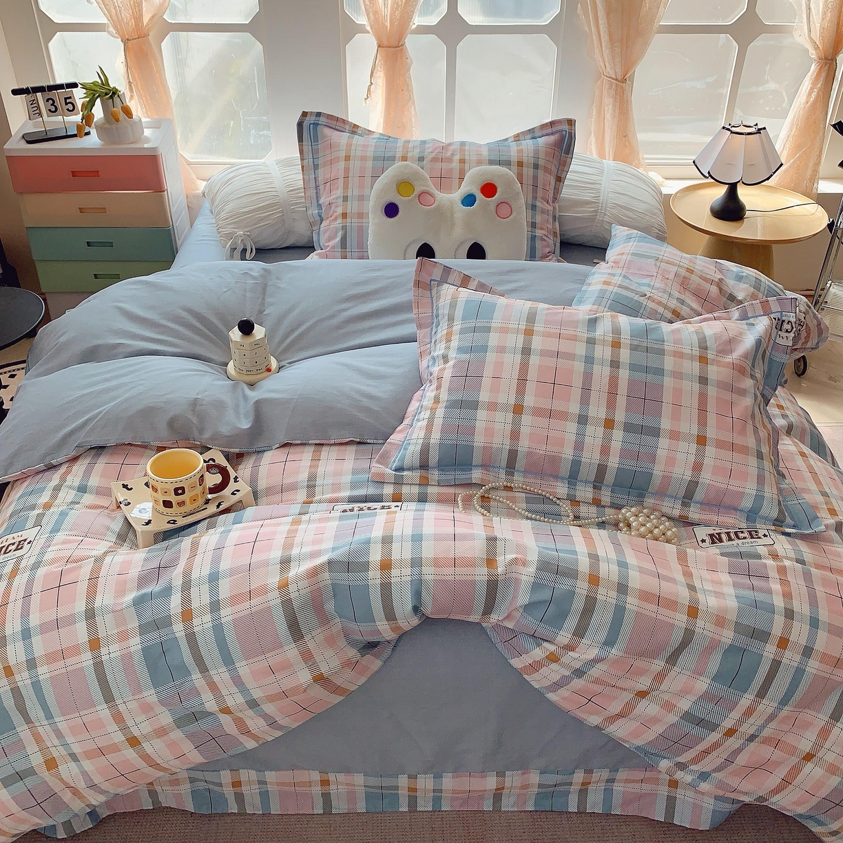 91家纺网 家纺一手货源 找家纺 莱豫家纺 2025新款亲肤舒适小清新印花纯棉四件套 休闲格