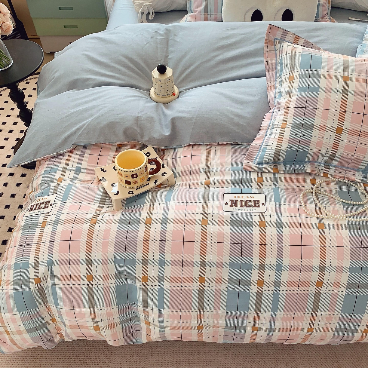 91家纺网 家纺一手货源 找家纺 莱豫家纺 2025新款亲肤舒适小清新印花纯棉四件套 休闲格