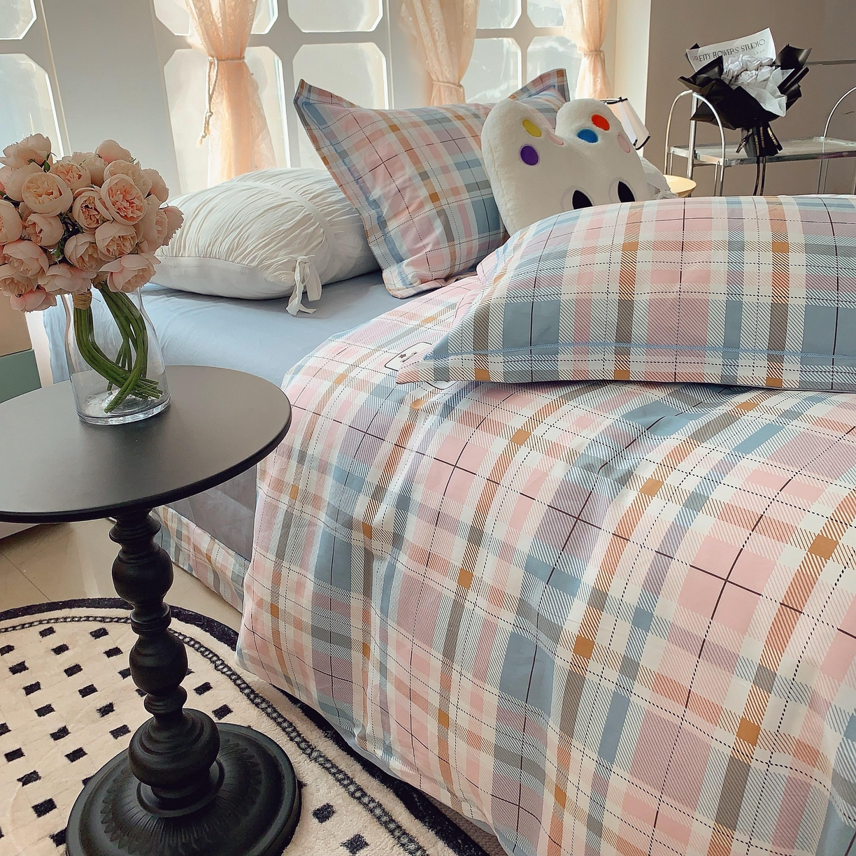 91家纺网 家纺一手货源 找家纺 莱豫家纺 2025新款亲肤舒适小清新印花纯棉四件套 休闲格