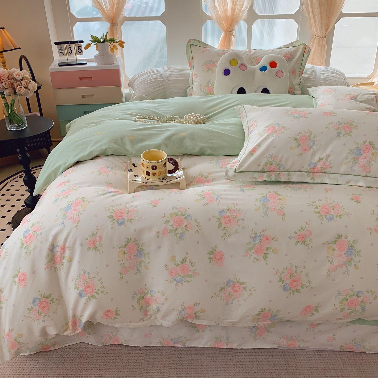 91家纺网 家纺一手货源 找家纺 莱豫家纺 2025新款亲肤舒适小清新印花纯棉四件套 知夏