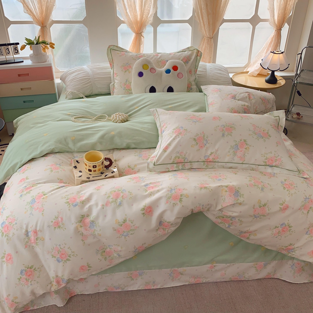 91家纺网 家纺一手货源 找家纺 莱豫家纺 2025新款亲肤舒适小清新印花纯棉四件套 知夏