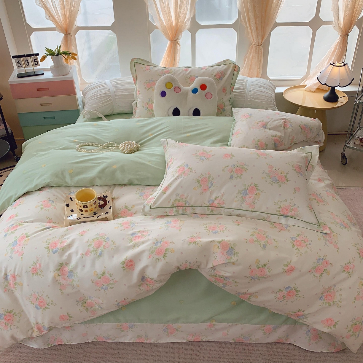 91家纺网 家纺一手货源 找家纺 莱豫家纺 2025新款亲肤舒适小清新印花纯棉四件套 知夏