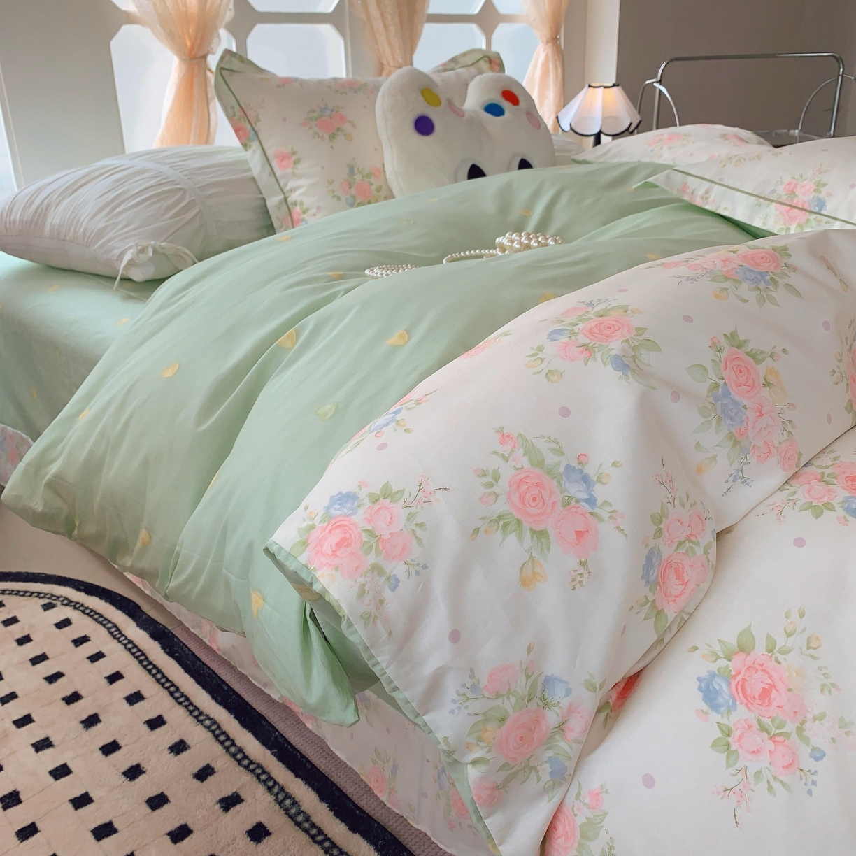 91家纺网 家纺一手货源 找家纺 莱豫家纺 2025新款亲肤舒适小清新印花纯棉四件套 知夏