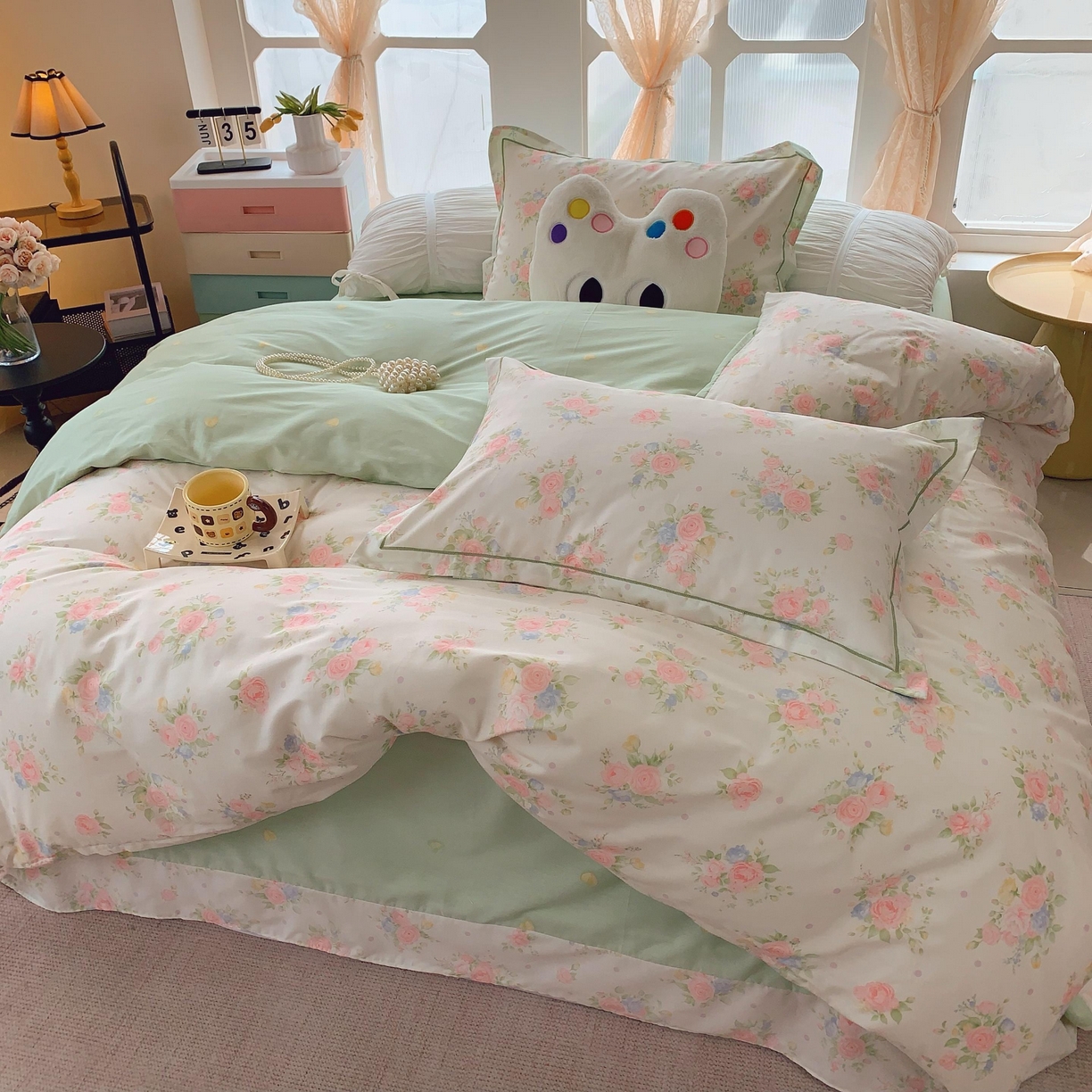 91家纺网 家纺一手货源 找家纺 莱豫家纺 2025新款亲肤舒适小清新印花纯棉四件套 知夏