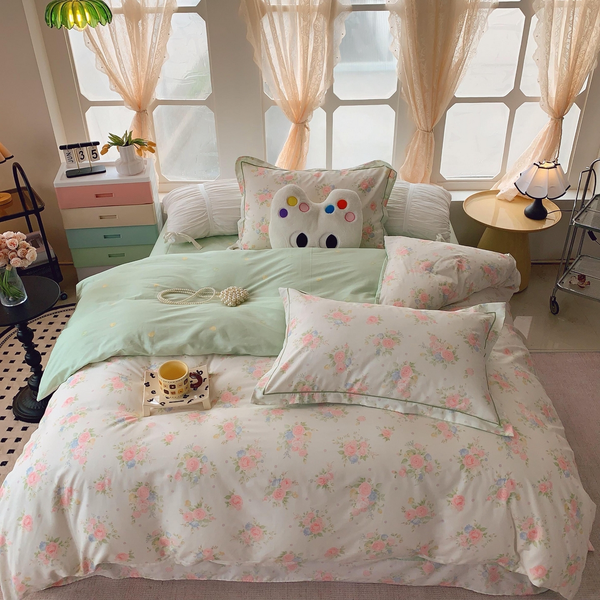 91家纺网 家纺一手货源 找家纺 莱豫家纺 2025新款亲肤舒适小清新印花纯棉四件套 知夏