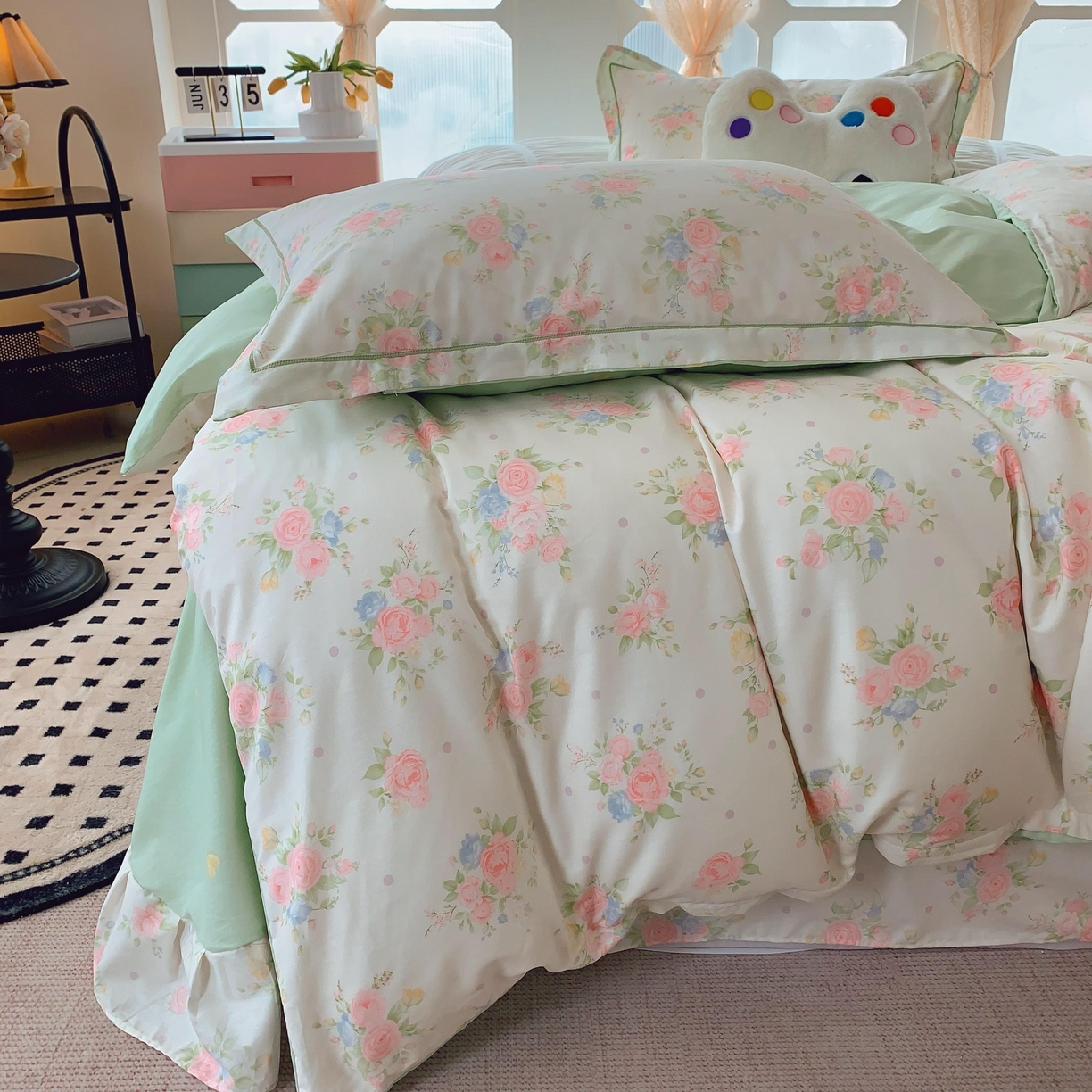 91家纺网 家纺一手货源 找家纺 莱豫家纺 2025新款亲肤舒适小清新印花纯棉四件套 知夏