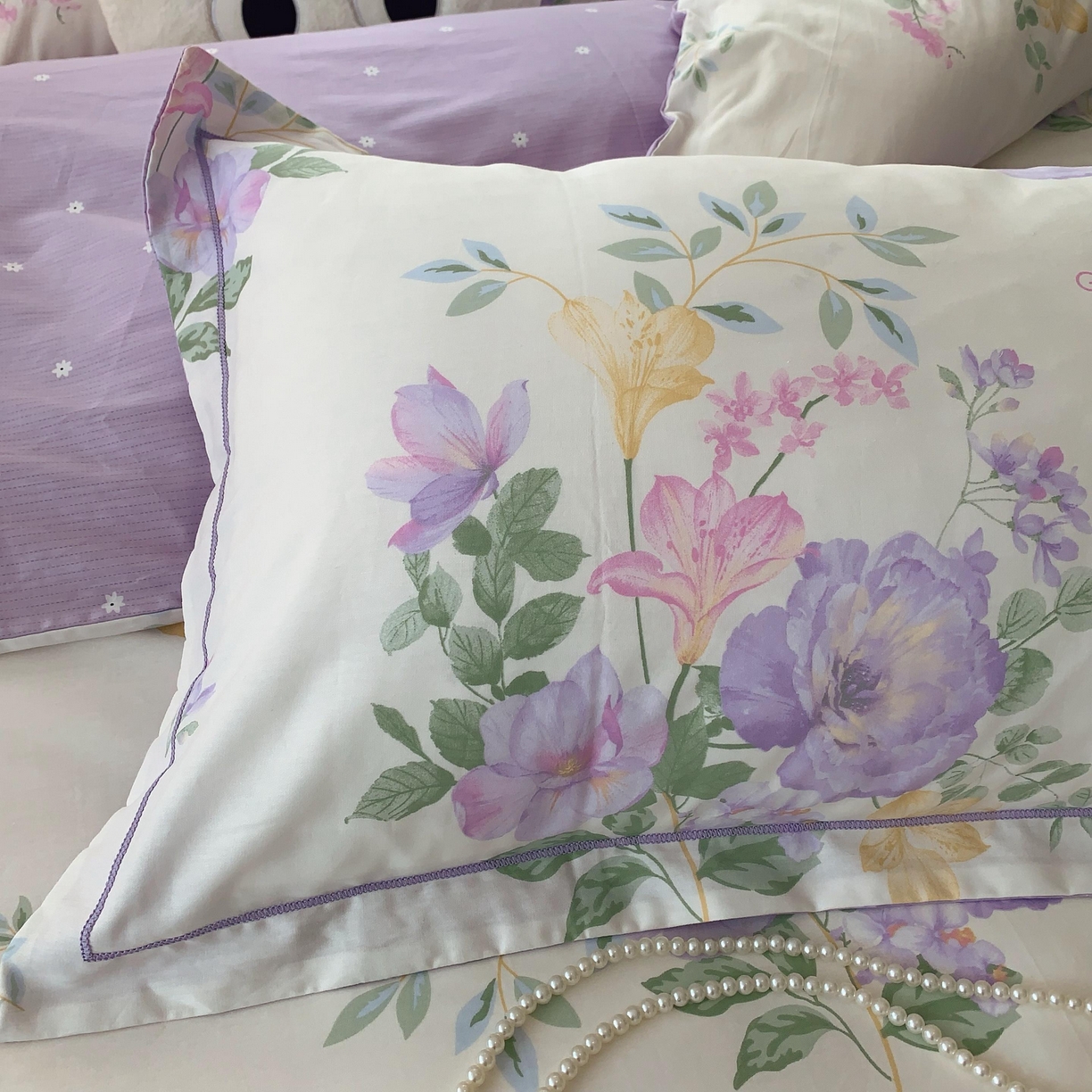 91家纺网 家纺一手货源 找家纺 莱豫家纺 2025新款亲肤舒适小清新印花纯棉四件套 紫薇