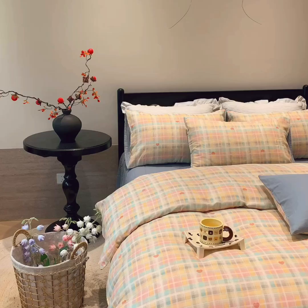 91家纺网 家纺一手货源 找家纺 （总）莱豫家纺 2025新款亲肤舒适双层纱四件套