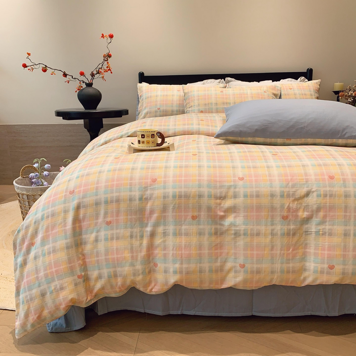 91家纺网 家纺一手货源 找家纺 莱豫家纺 2025新款亲肤舒适双层纱四件套 爱的蜜语