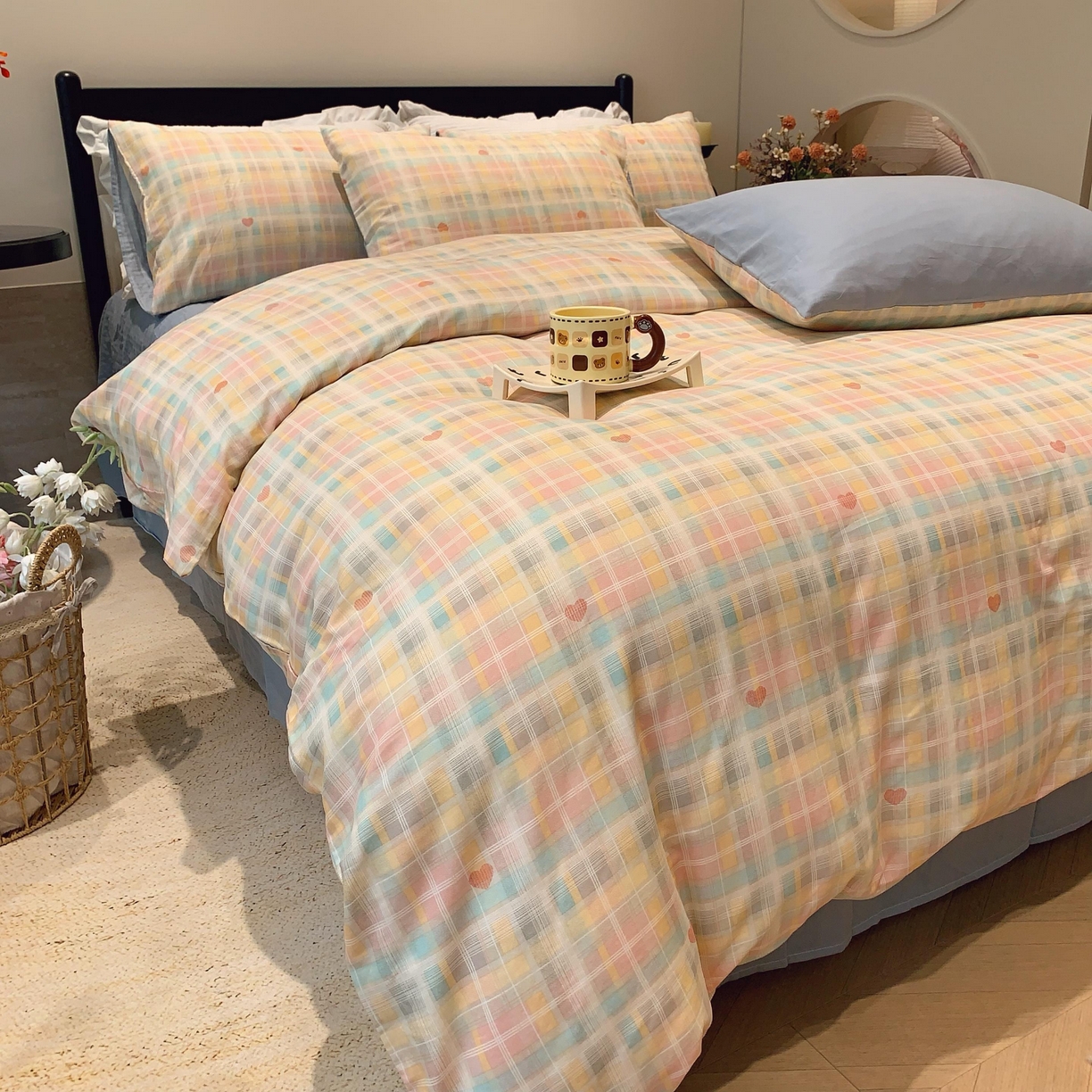 91家纺网 家纺一手货源 找家纺 莱豫家纺 2025新款亲肤舒适双层纱四件套 爱的蜜语