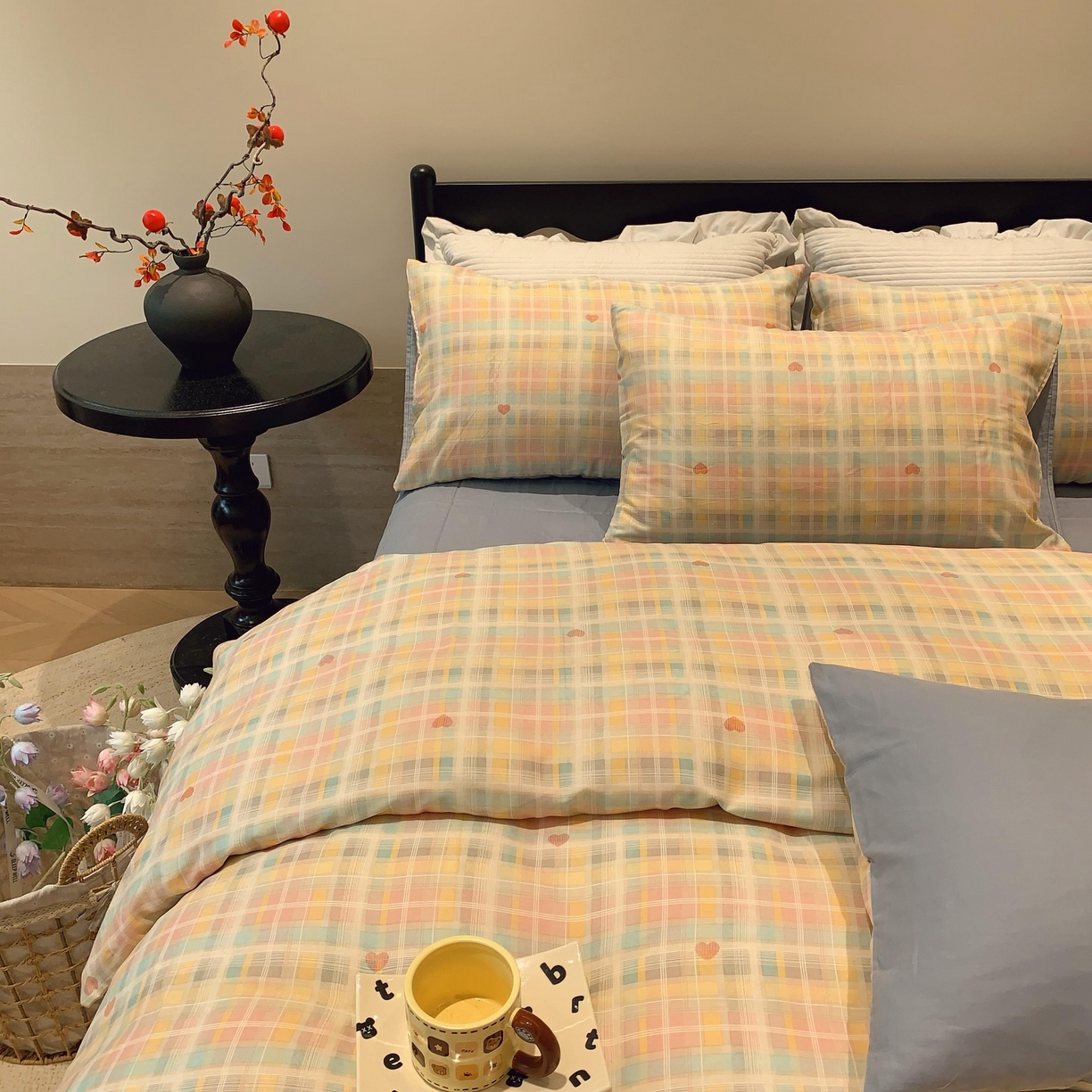 91家纺网 家纺一手货源 找家纺 莱豫家纺 2025新款亲肤舒适双层纱四件套 爱的蜜语