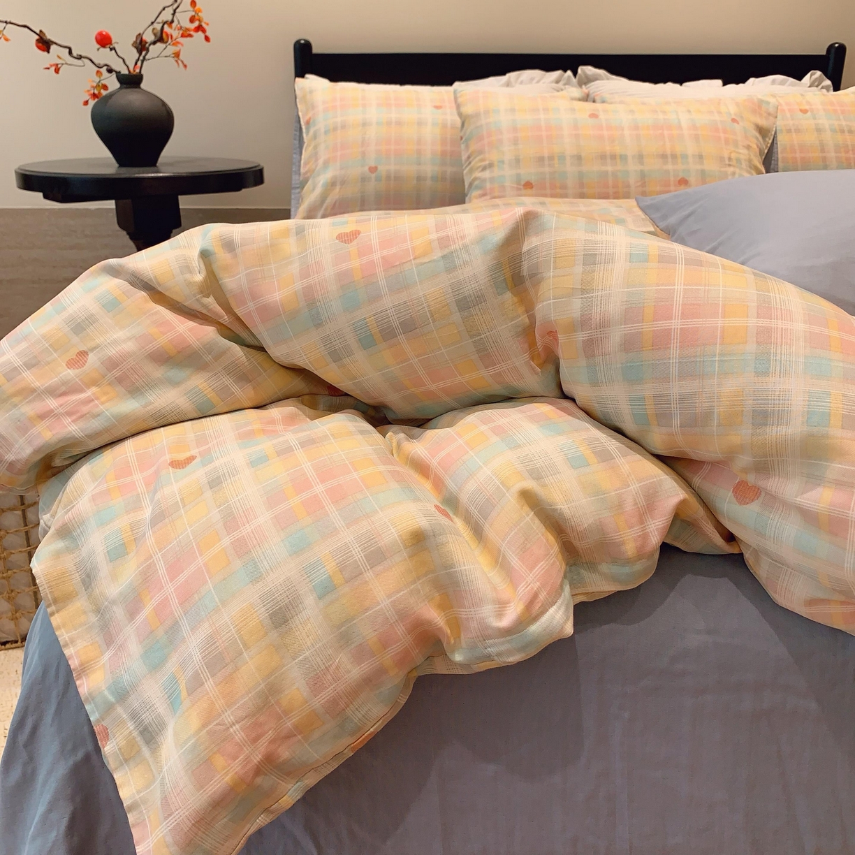 91家纺网 家纺一手货源 找家纺 莱豫家纺 2025新款亲肤舒适双层纱四件套 爱的蜜语