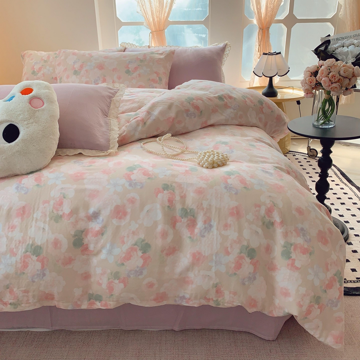 91家纺网 家纺一手货源 找家纺 莱豫家纺 2025新款亲肤舒适双层纱四件套 潮汐花影