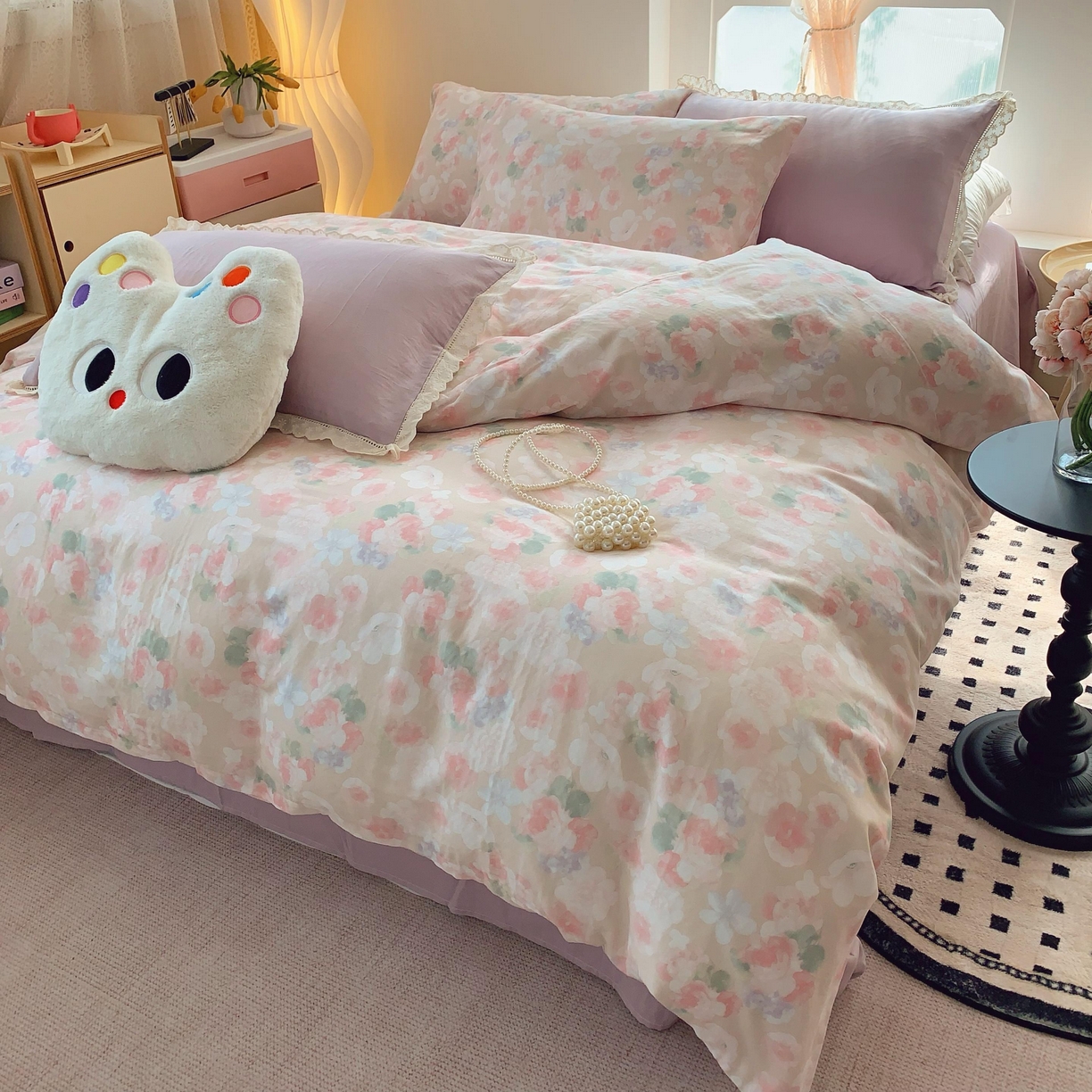 91家纺网 家纺一手货源 找家纺 莱豫家纺 2025新款亲肤舒适双层纱四件套 潮汐花影