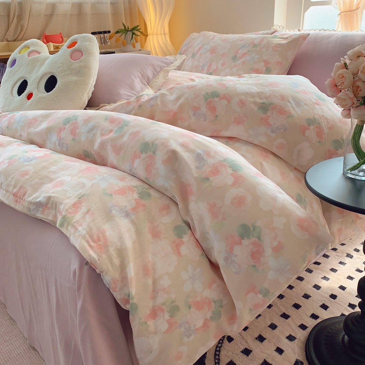 91家纺网 家纺一手货源 找家纺 莱豫家纺 2025新款亲肤舒适双层纱四件套 潮汐花影