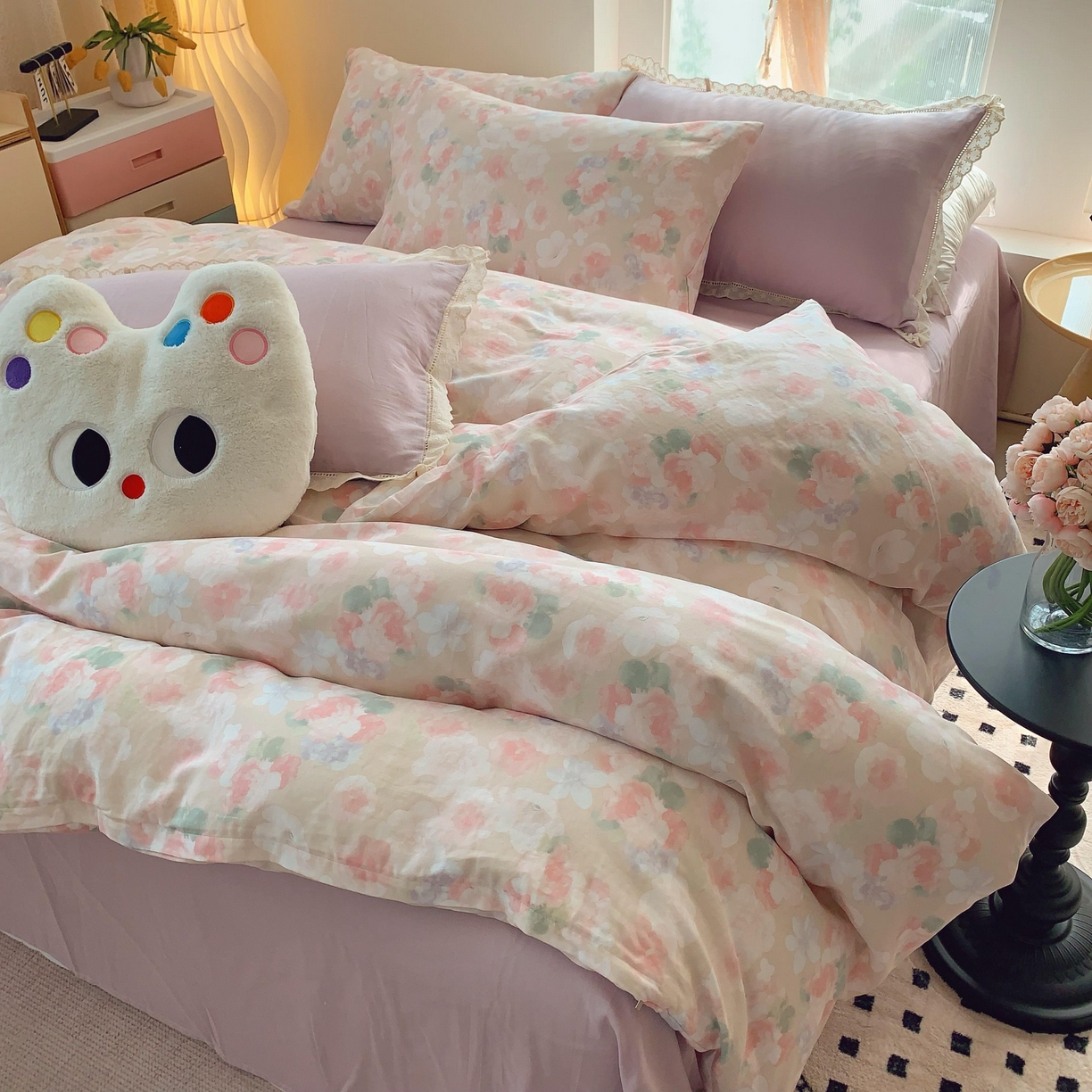 91家纺网 家纺一手货源 找家纺 莱豫家纺 2025新款亲肤舒适双层纱四件套 潮汐花影