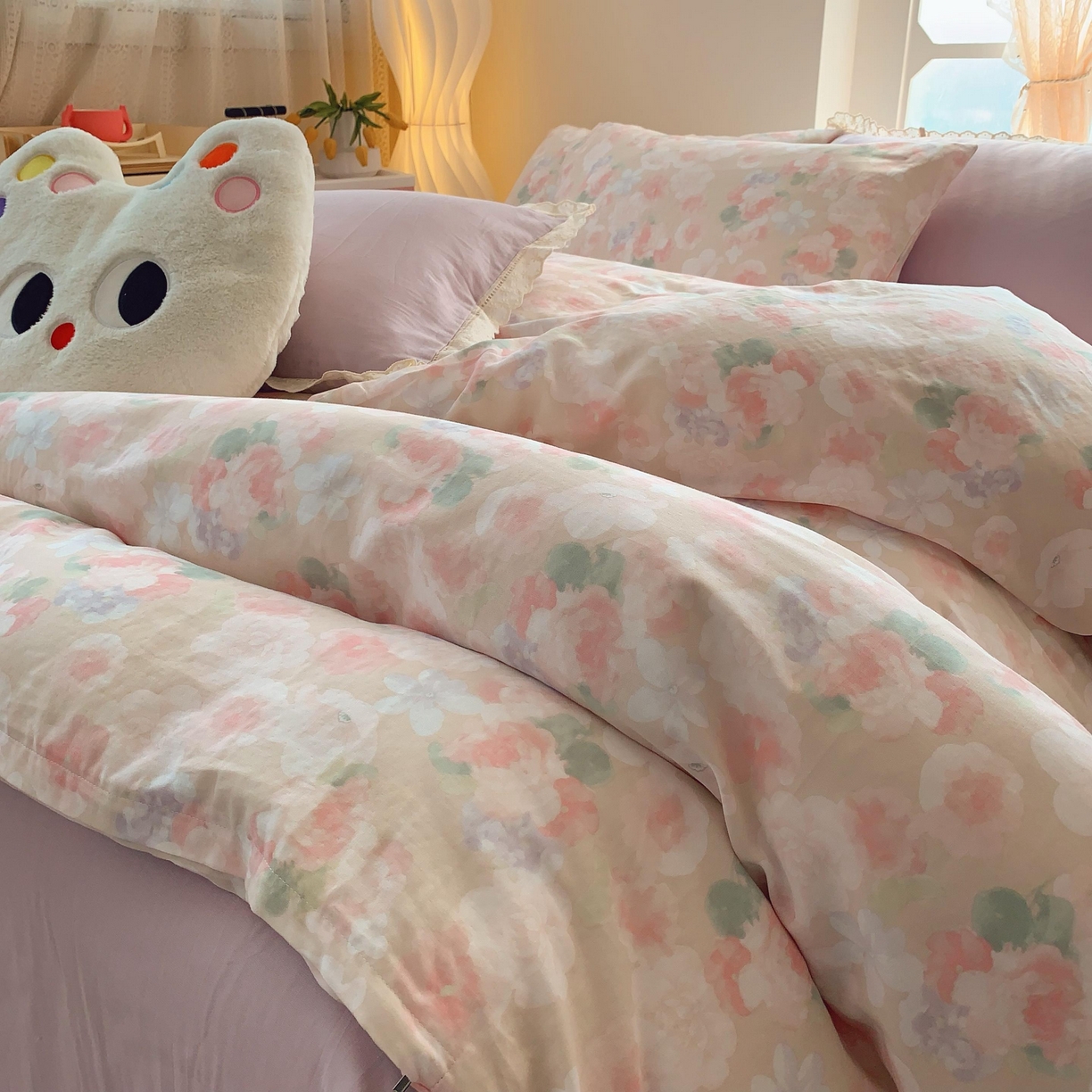 91家纺网 家纺一手货源 找家纺 莱豫家纺 2025新款亲肤舒适双层纱四件套 潮汐花影