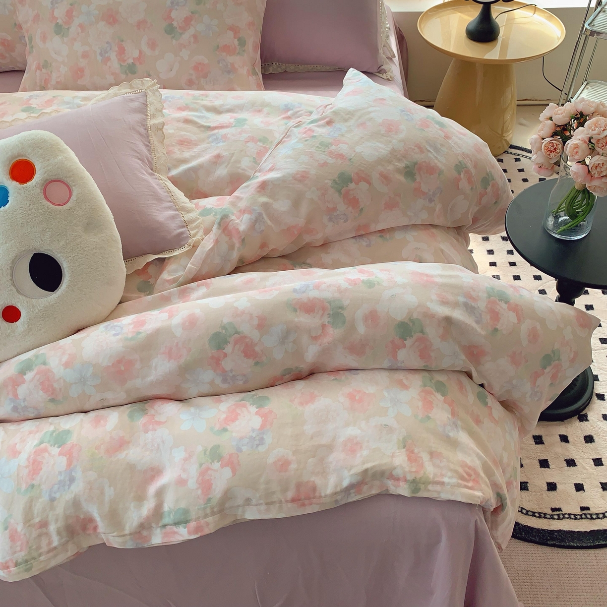 91家纺网 家纺一手货源 找家纺 莱豫家纺 2025新款亲肤舒适双层纱四件套 潮汐花影