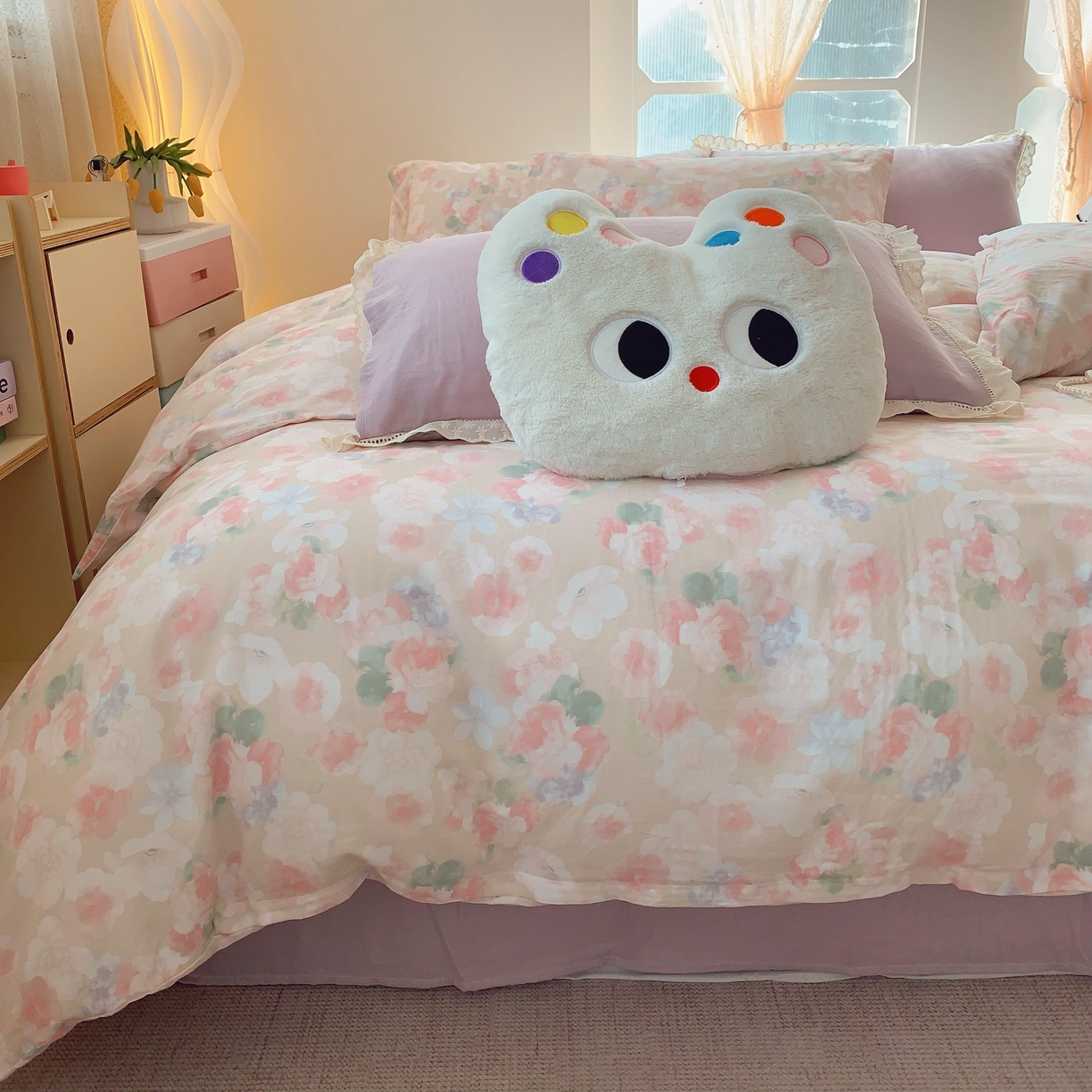 91家纺网 家纺一手货源 找家纺 莱豫家纺 2025新款亲肤舒适双层纱四件套 潮汐花影