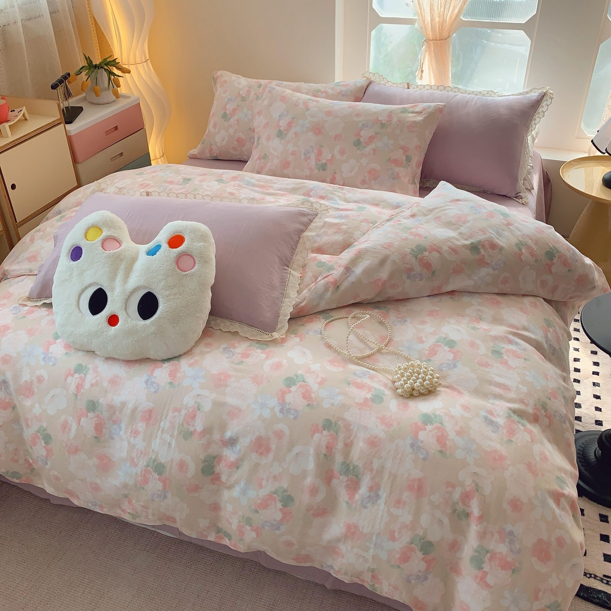 91家纺网 家纺一手货源 找家纺 莱豫家纺 2025新款亲肤舒适双层纱四件套 潮汐花影