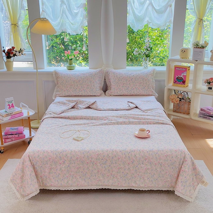 91家纺网 家纺一手货源 找家纺 （总）集布 2025新款100%全棉双层纱花边款夏被夏凉被