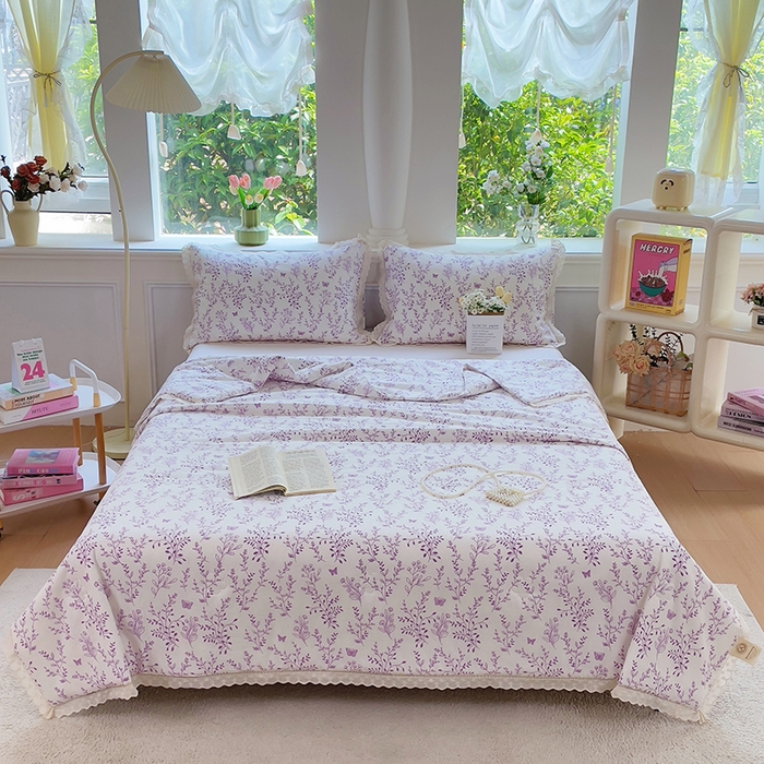 91家纺网 家纺一手货源 找家纺 （总）集布 2025新款100%全棉双层纱花边款夏被夏凉被