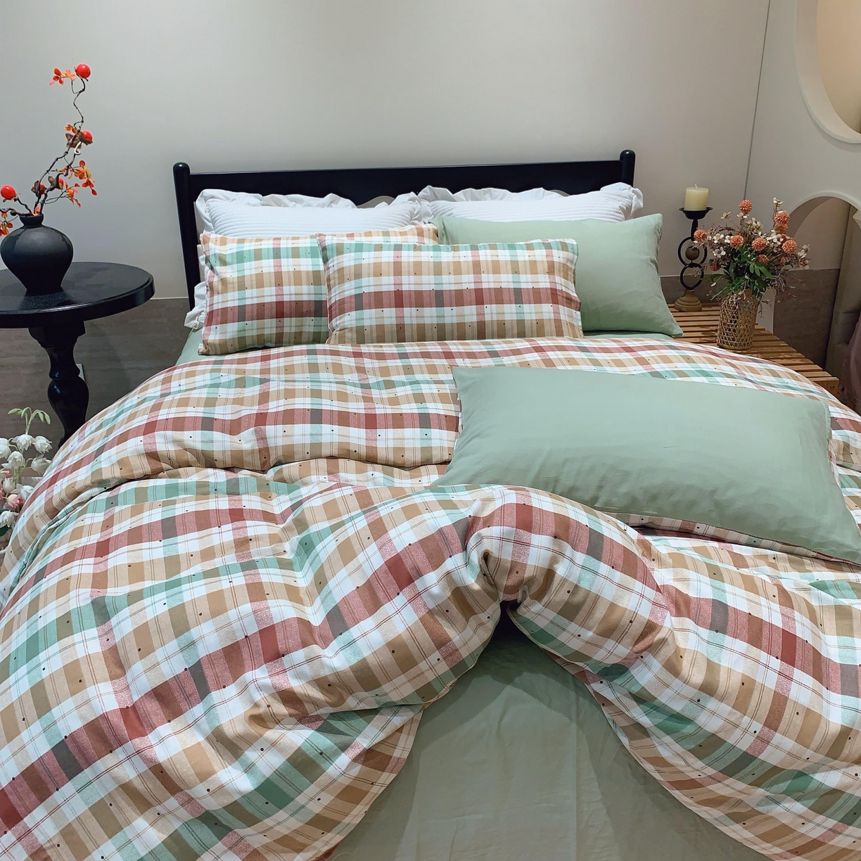 91家纺网 家纺一手货源 找家纺 莱豫家纺 2025新款亲肤舒适双层纱四件套 格致时光