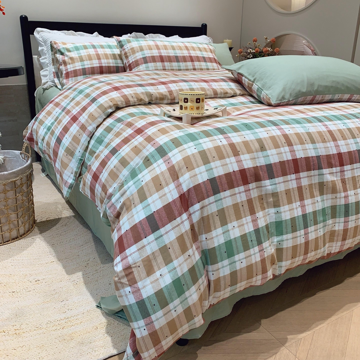 91家纺网 家纺一手货源 找家纺 莱豫家纺 2025新款亲肤舒适双层纱四件套 格致时光