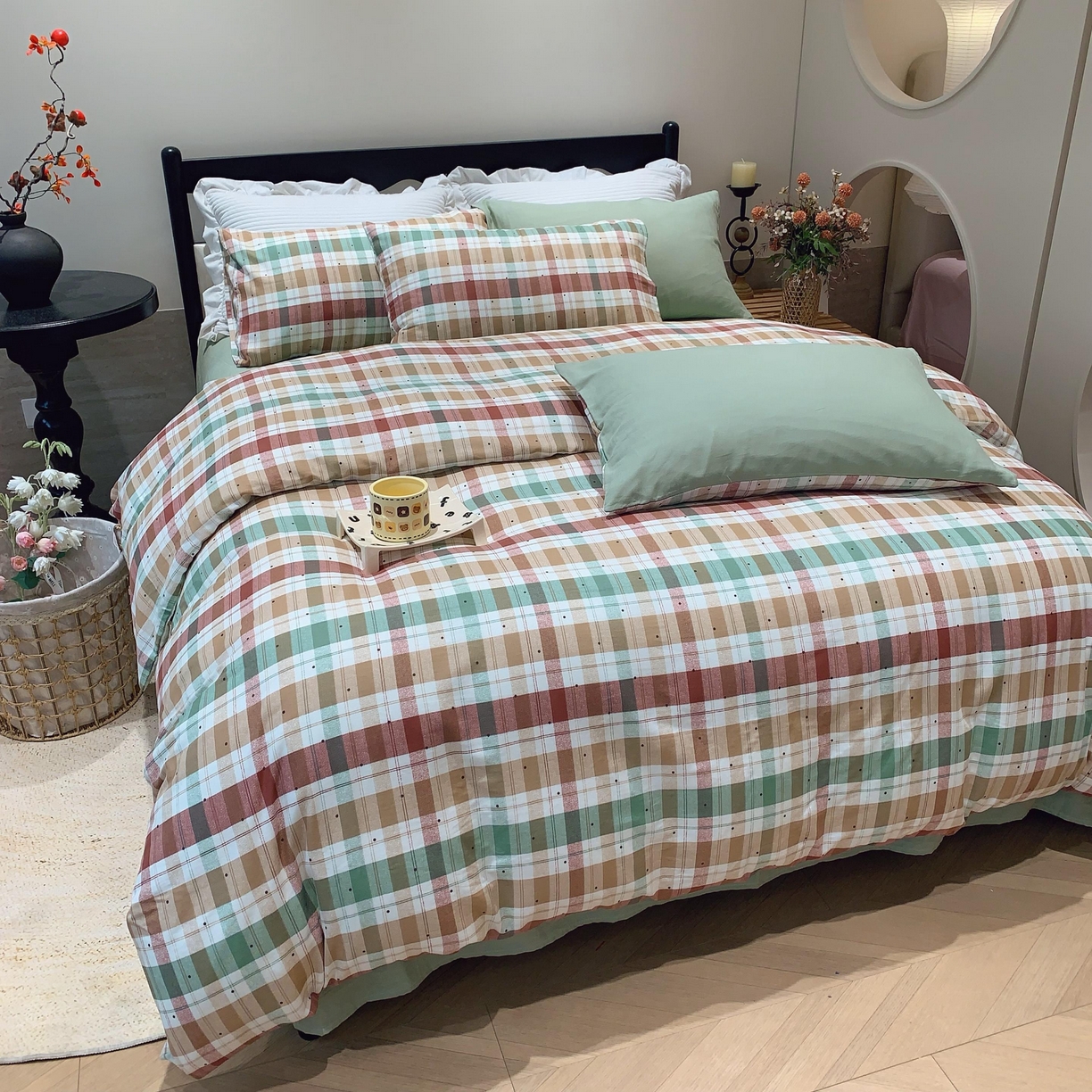 91家纺网 家纺一手货源 找家纺 莱豫家纺 2025新款亲肤舒适双层纱四件套 格致时光