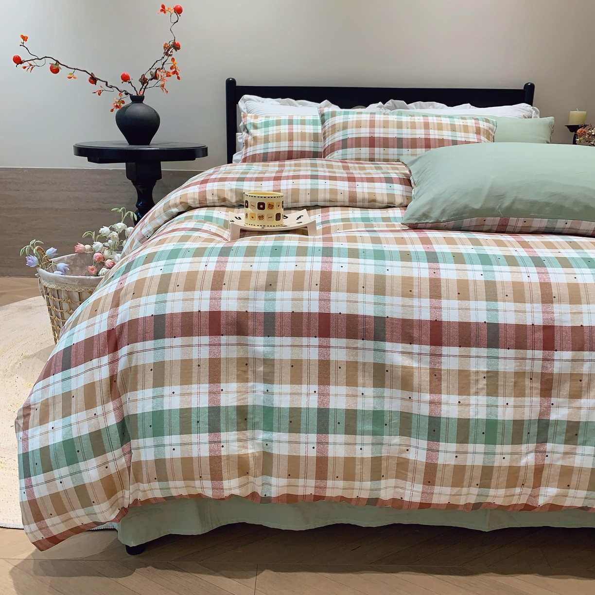 91家纺网 家纺一手货源 找家纺 莱豫家纺 2025新款亲肤舒适双层纱四件套 格致时光