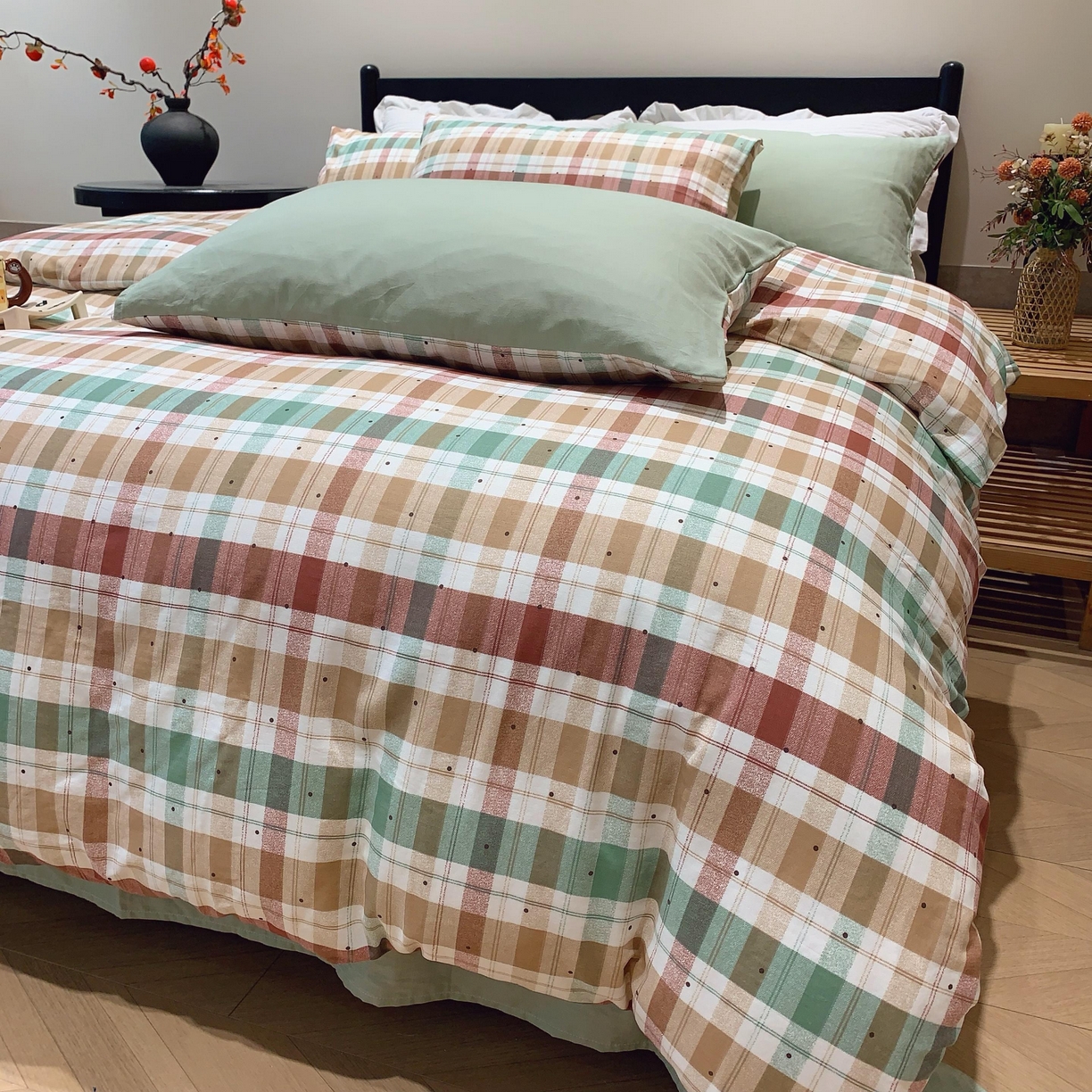 91家纺网 家纺一手货源 找家纺 莱豫家纺 2025新款亲肤舒适双层纱四件套 格致时光