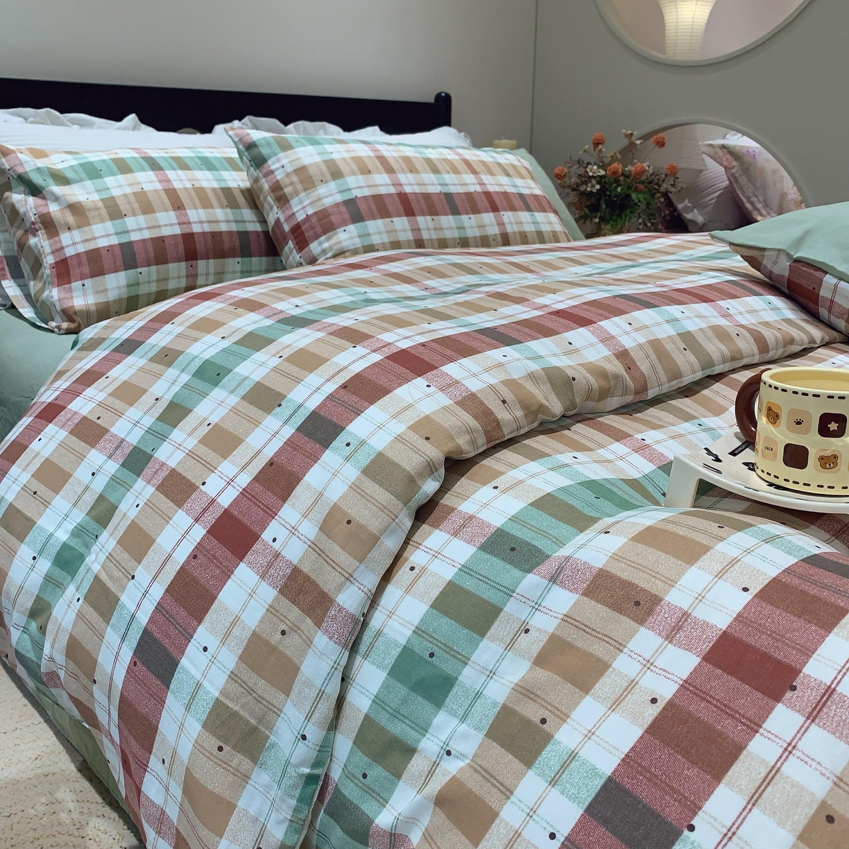 91家纺网 家纺一手货源 找家纺 莱豫家纺 2025新款亲肤舒适双层纱四件套 格致时光