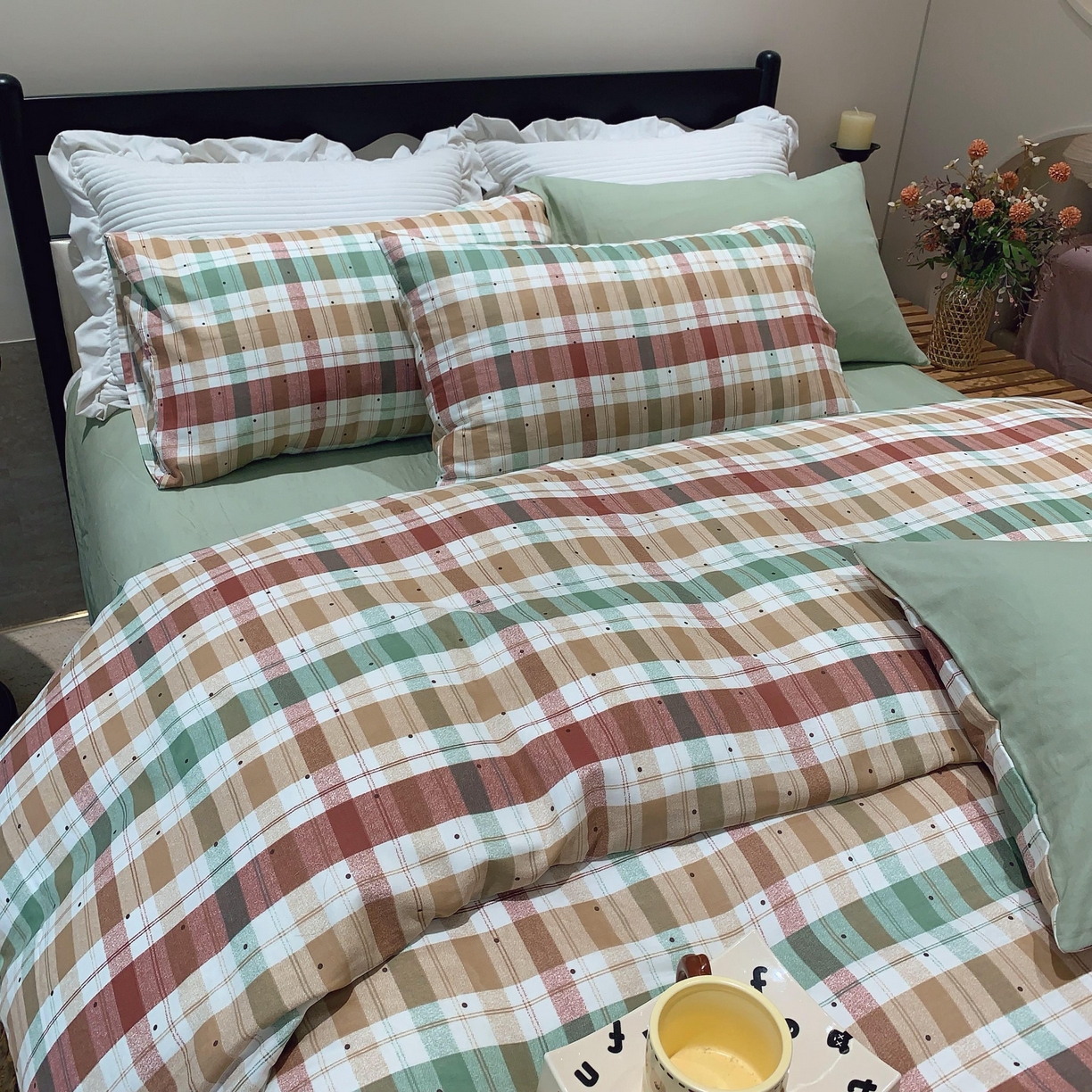 91家纺网 家纺一手货源 找家纺 莱豫家纺 2025新款亲肤舒适双层纱四件套 格致时光