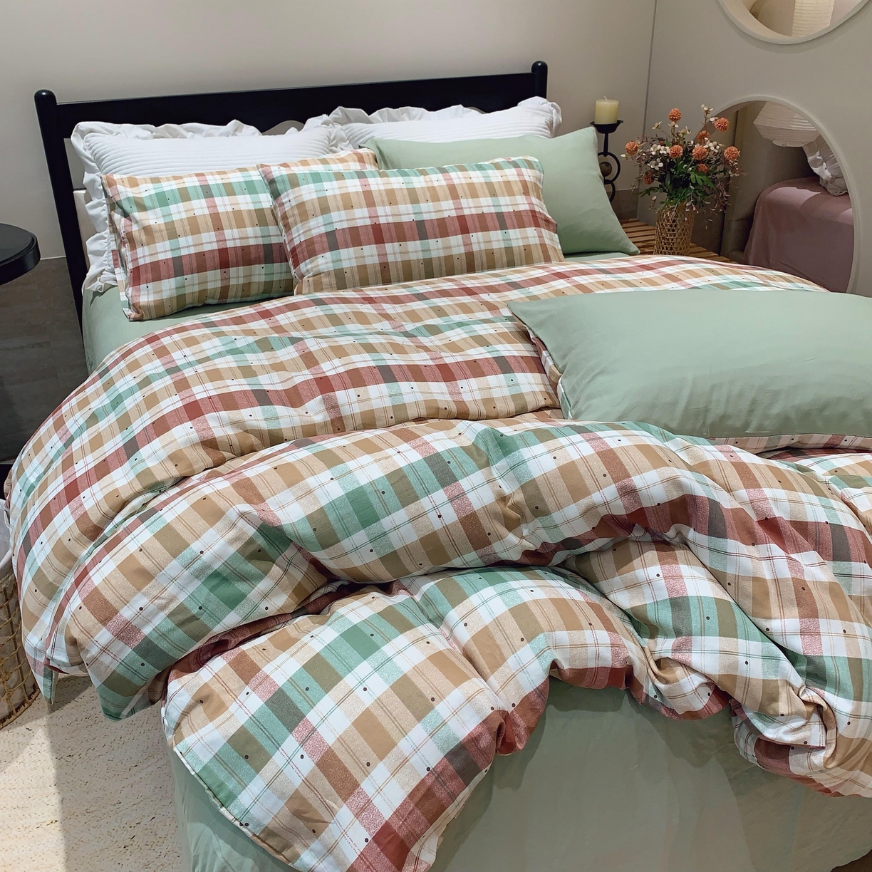 91家纺网 家纺一手货源 找家纺 莱豫家纺 2025新款亲肤舒适双层纱四件套 格致时光