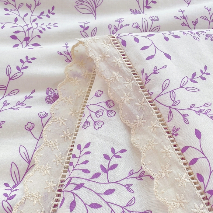 91家纺网 家纺一手货源 找家纺 集布 2025新款100%全棉双层纱花边款夏被夏凉被 紫草藤