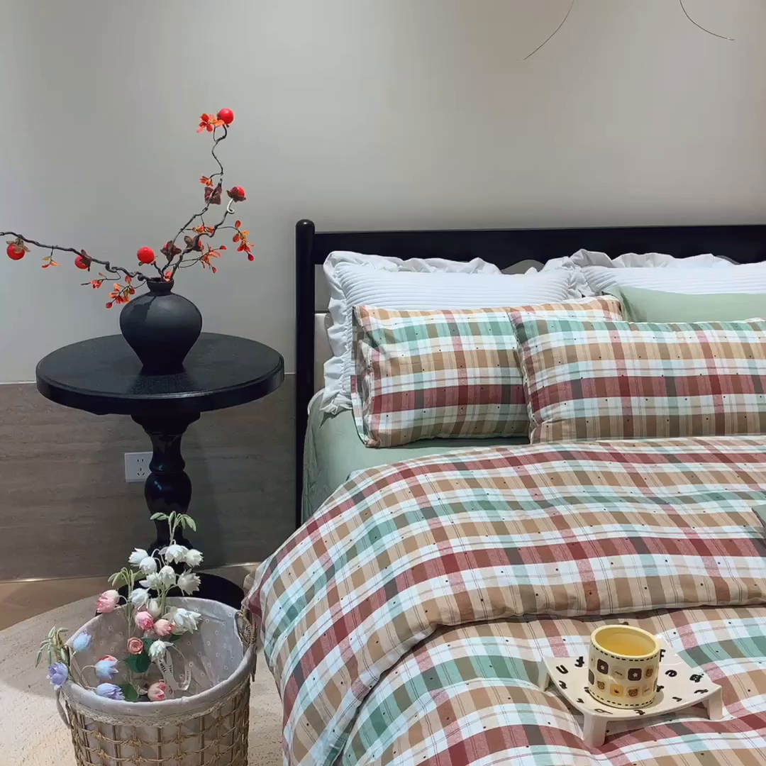 91家纺网 家纺一手货源 找家纺 莱豫家纺 2025新款亲肤舒适双层纱四件套 格致时光