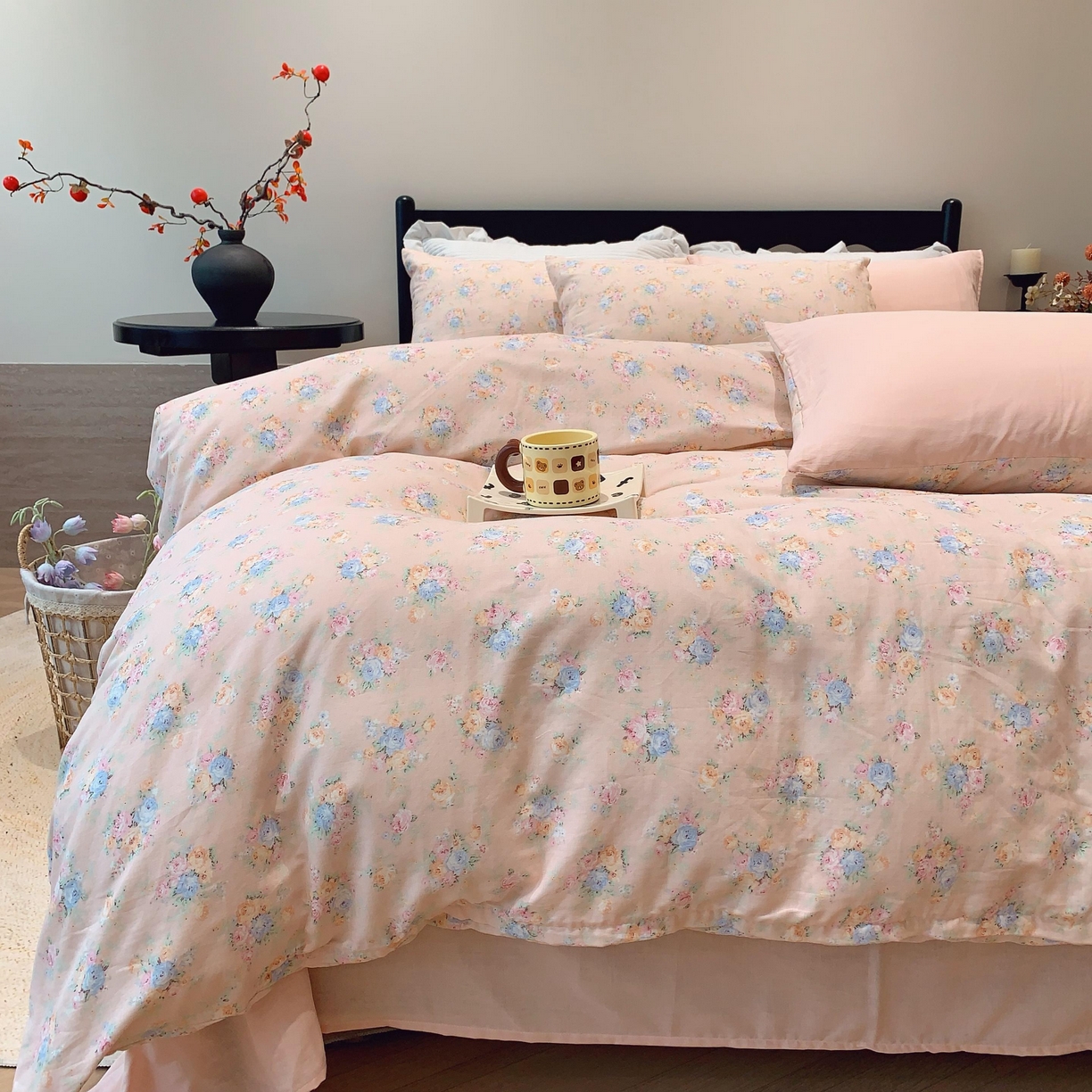 91家纺网 家纺一手货源 找家纺 莱豫家纺 2025新款亲肤舒适双层纱四件套 花季时光