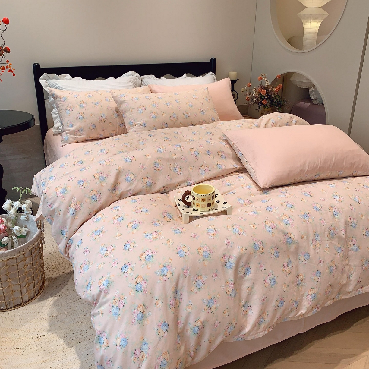 91家纺网 家纺一手货源 找家纺 莱豫家纺 2025新款亲肤舒适双层纱四件套 花季时光