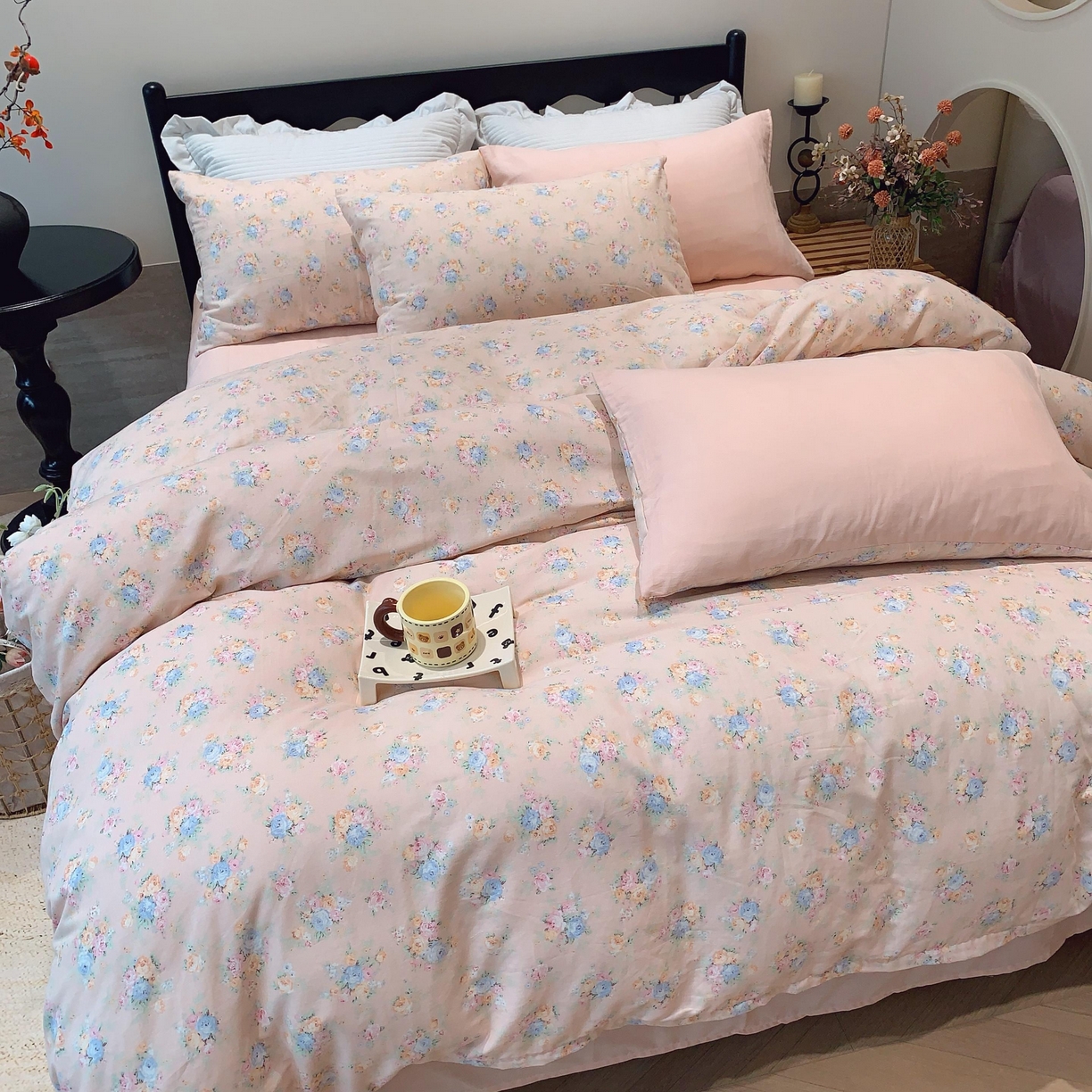 91家纺网 家纺一手货源 找家纺 莱豫家纺 2025新款亲肤舒适双层纱四件套 花季时光