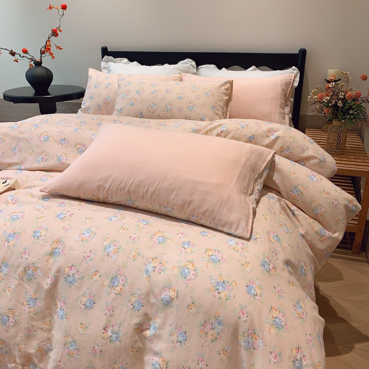 91家纺网 家纺一手货源 找家纺 莱豫家纺 2025新款亲肤舒适双层纱四件套 花季时光