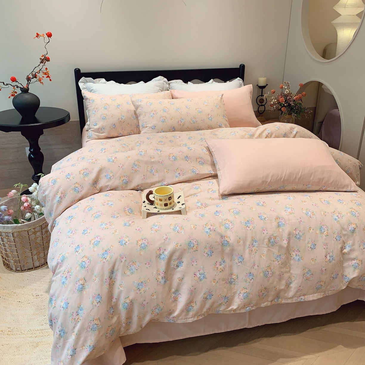 91家纺网 家纺一手货源 找家纺 莱豫家纺 2025新款亲肤舒适双层纱四件套 花季时光