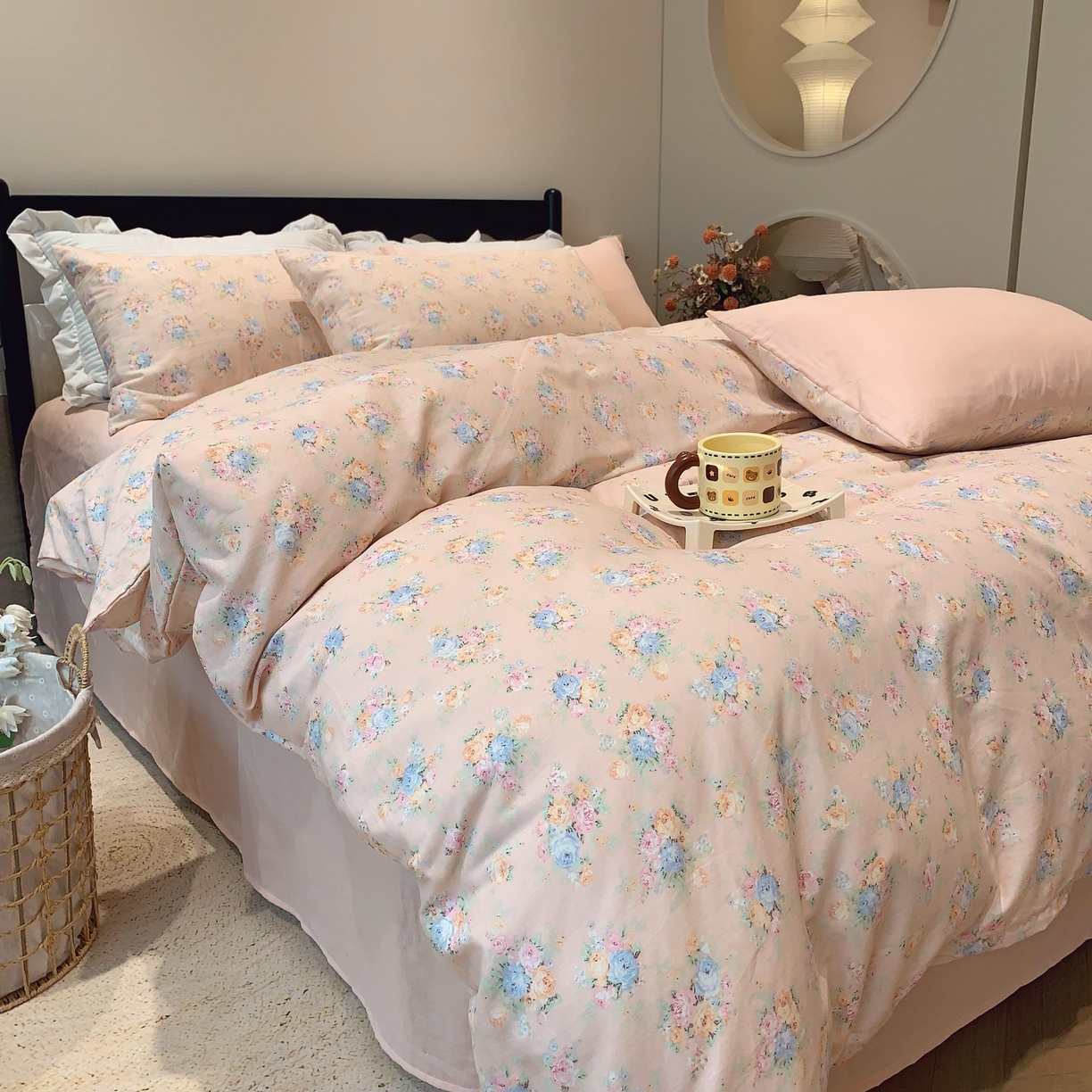 91家纺网 家纺一手货源 找家纺 莱豫家纺 2025新款亲肤舒适双层纱四件套 花季时光