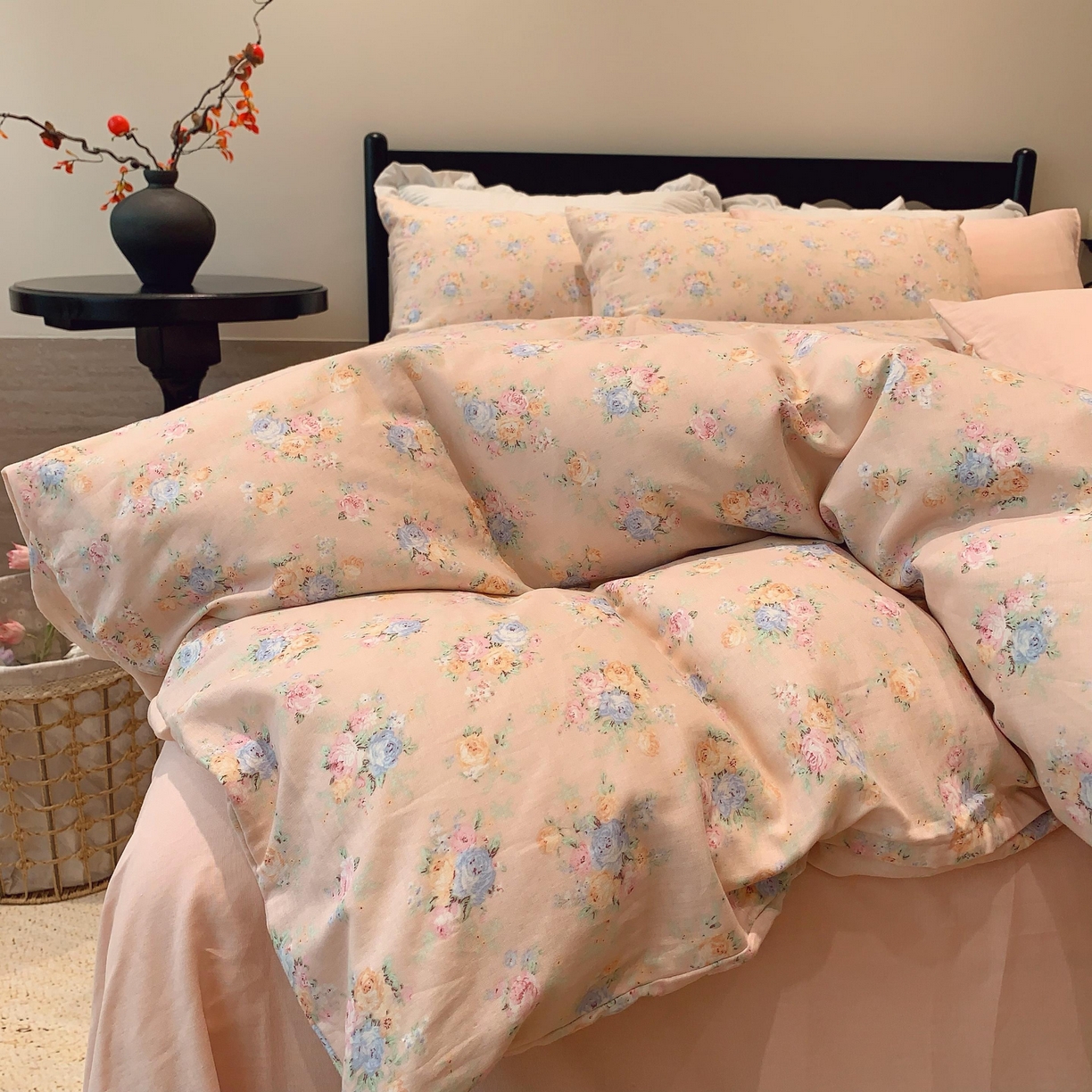 91家纺网 家纺一手货源 找家纺 莱豫家纺 2025新款亲肤舒适双层纱四件套 花季时光