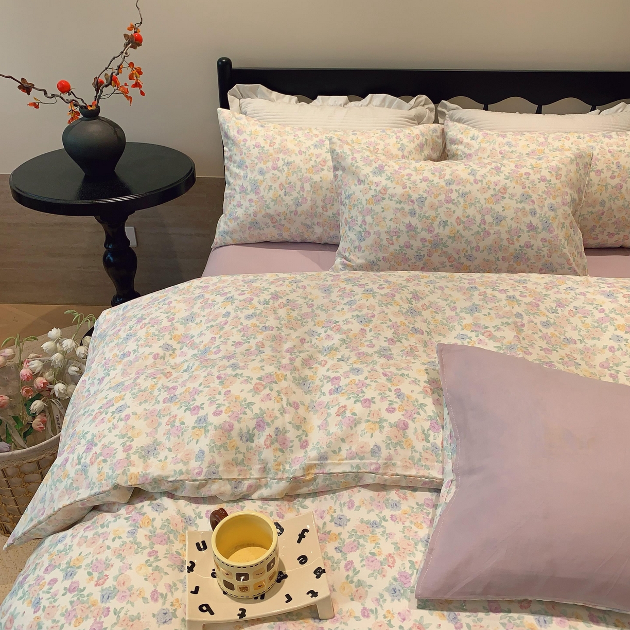 91家纺网 家纺一手货源 找家纺 莱豫家纺 2025新款亲肤舒适双层纱四件套 静海花影