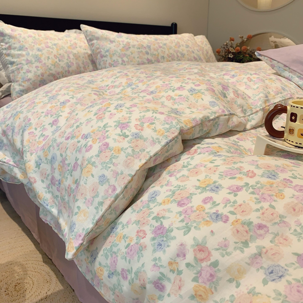 91家纺网 家纺一手货源 找家纺 莱豫家纺 2025新款亲肤舒适双层纱四件套 静海花影