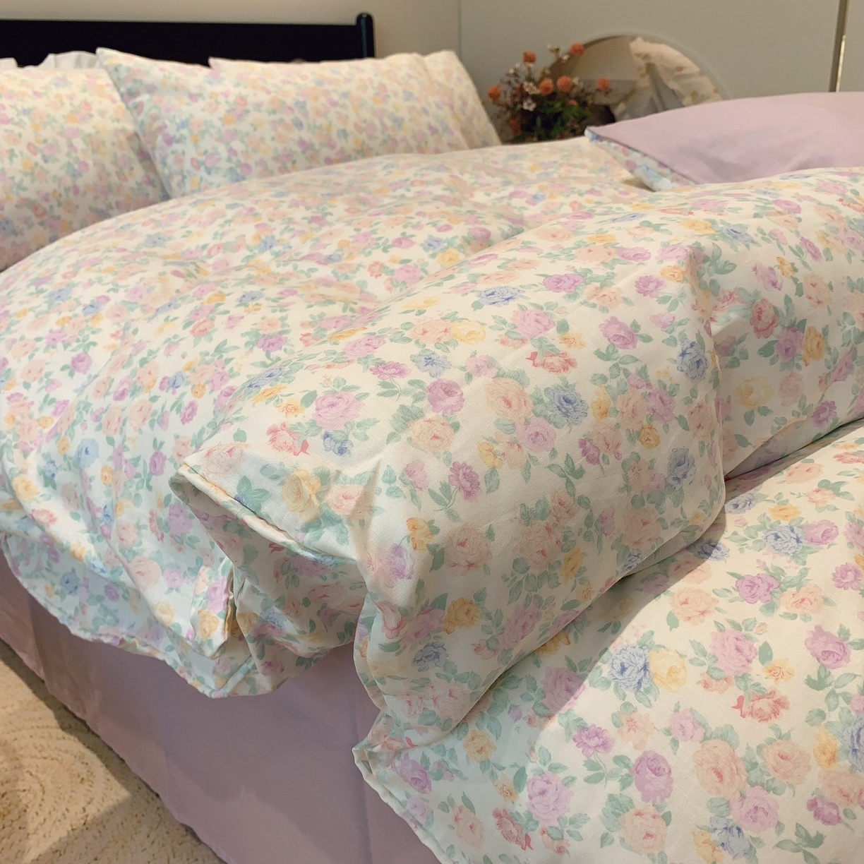 91家纺网 家纺一手货源 找家纺 莱豫家纺 2025新款亲肤舒适双层纱四件套 静海花影