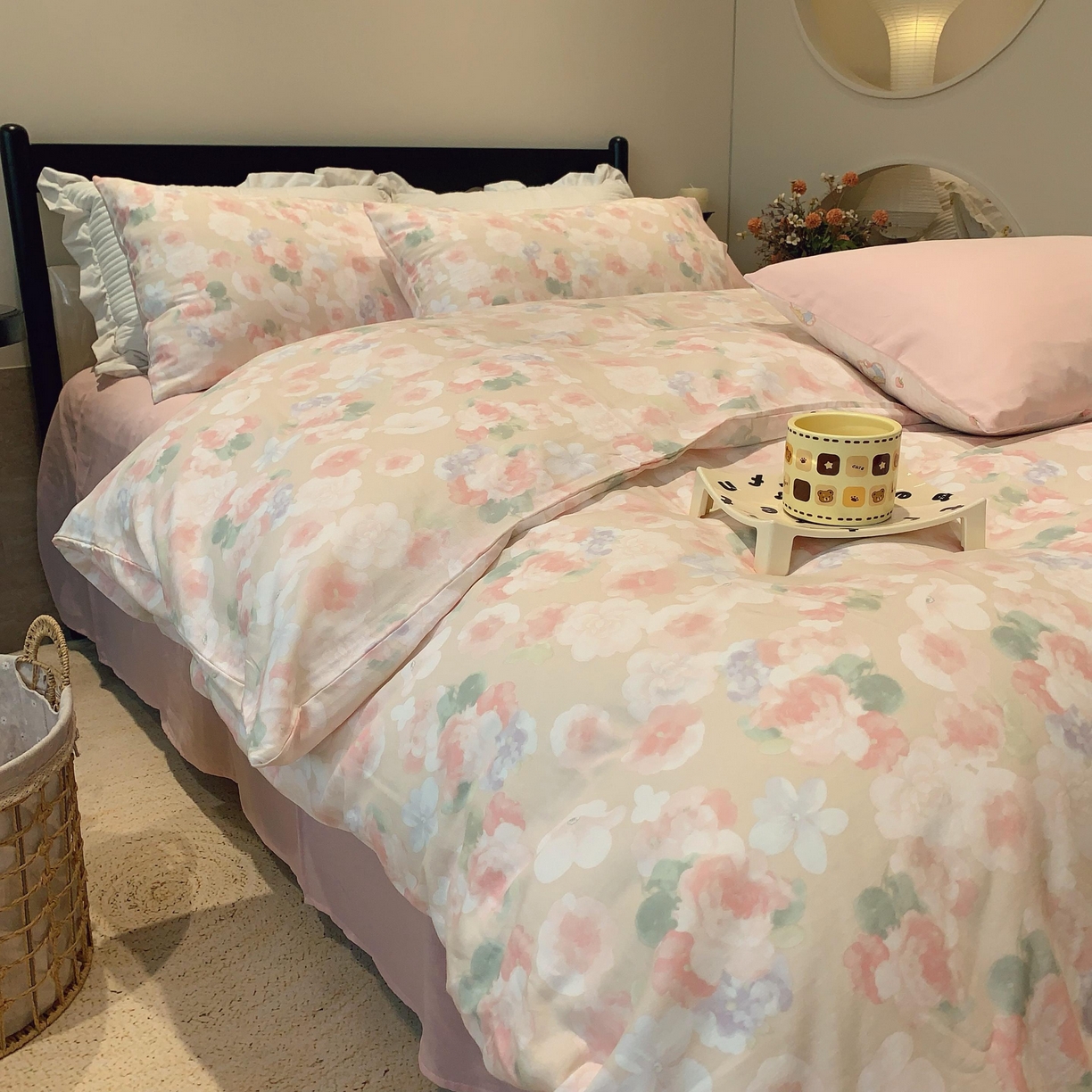 91家纺网 家纺一手货源 找家纺 莱豫家纺 2025新款亲肤舒适双层纱四件套 静海花影