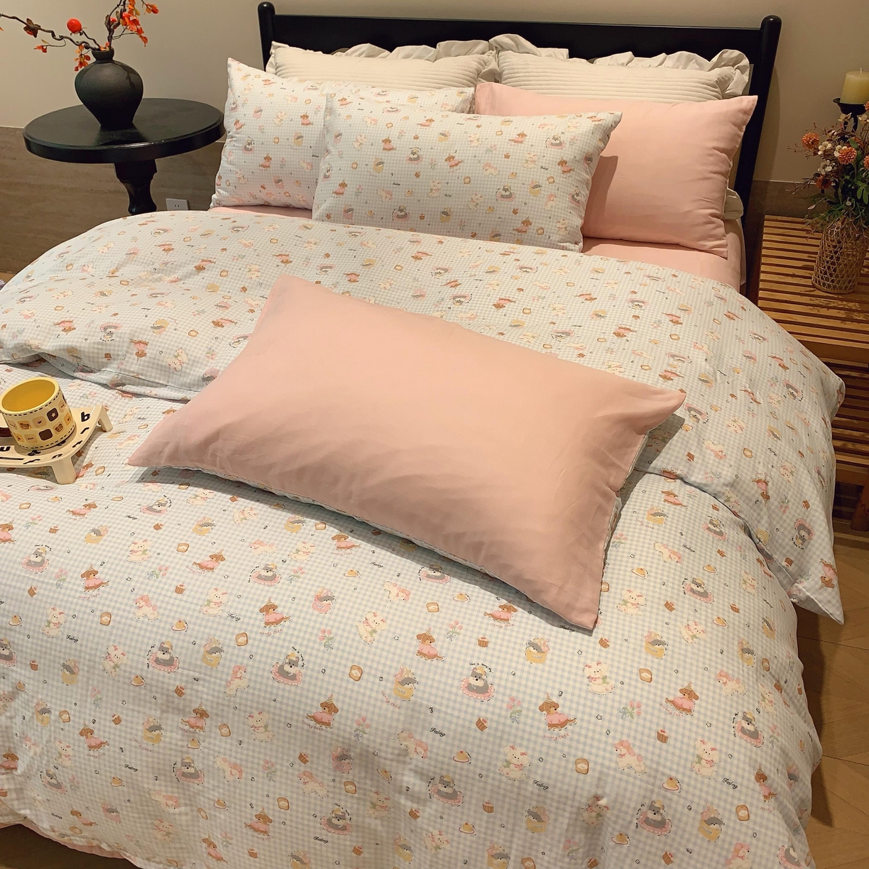 91家纺网 家纺一手货源 找家纺 莱豫家纺 2025新款亲肤舒适双层纱四件套 可爱贝贝